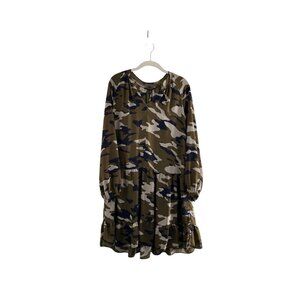 Banana Republic Camouflage Print Long-Sleeve Tiered Dress S Womens Casual Army